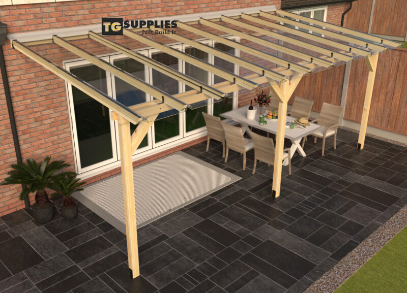 Complete Self-Assembly Lean-To Pergola SkyLite Kit With EZ Glaze Polycarbonate Roofing Sheets - from 5.5m up to 12.1 Wide