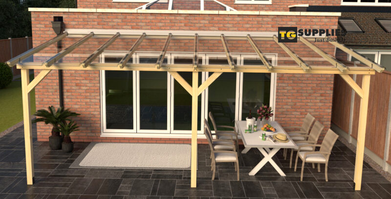 Complete Self-Assembly Lean-To Pergola SkyLite Kit With EZ Glaze Polycarbonate Roofing Sheets - from 5.5m up to 12.1 Wide