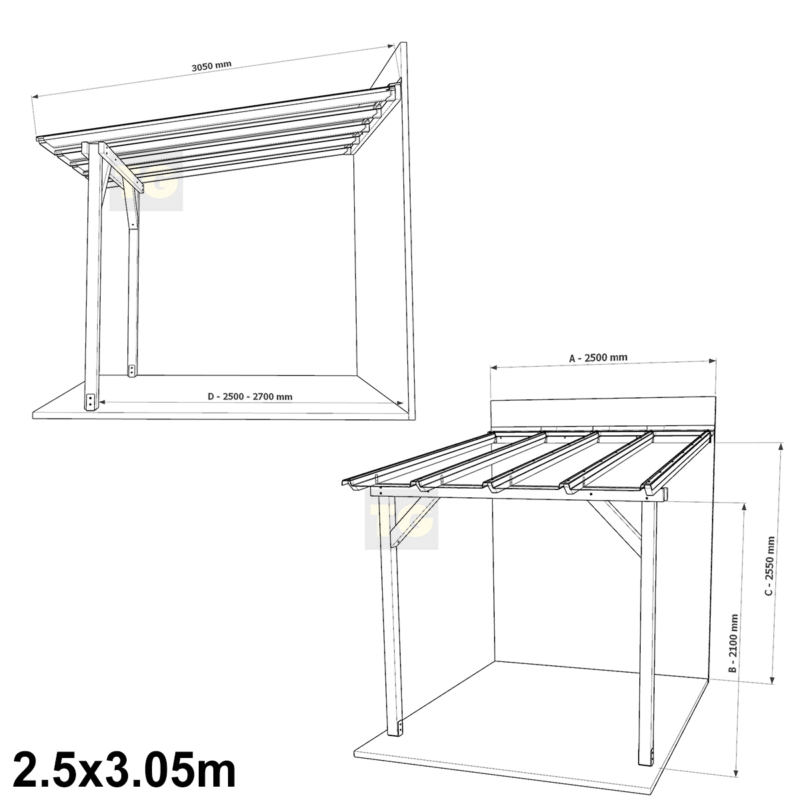Complete Self-Assembly Lean-To Pergola SkyLite Kit With EZ Glaze Polycarbonate Roofing Sheets