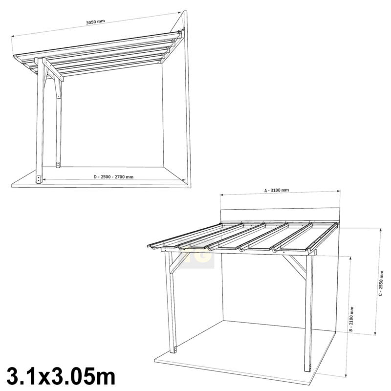 Complete Self-Assembly Lean-To Pergola SkyLite Kit With EZ Glaze Polycarbonate Roofing Sheets