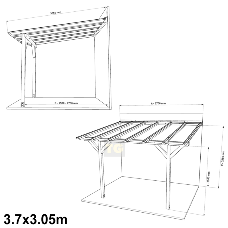 Complete Self-Assembly Lean-To Pergola SkyLite Kit With EZ Glaze Polycarbonate Roofing Sheets