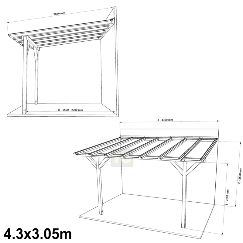 Complete Self-Assembly Lean-To Pergola SkyLite Kit With EZ Glaze Polycarbonate Roofing Sheets
