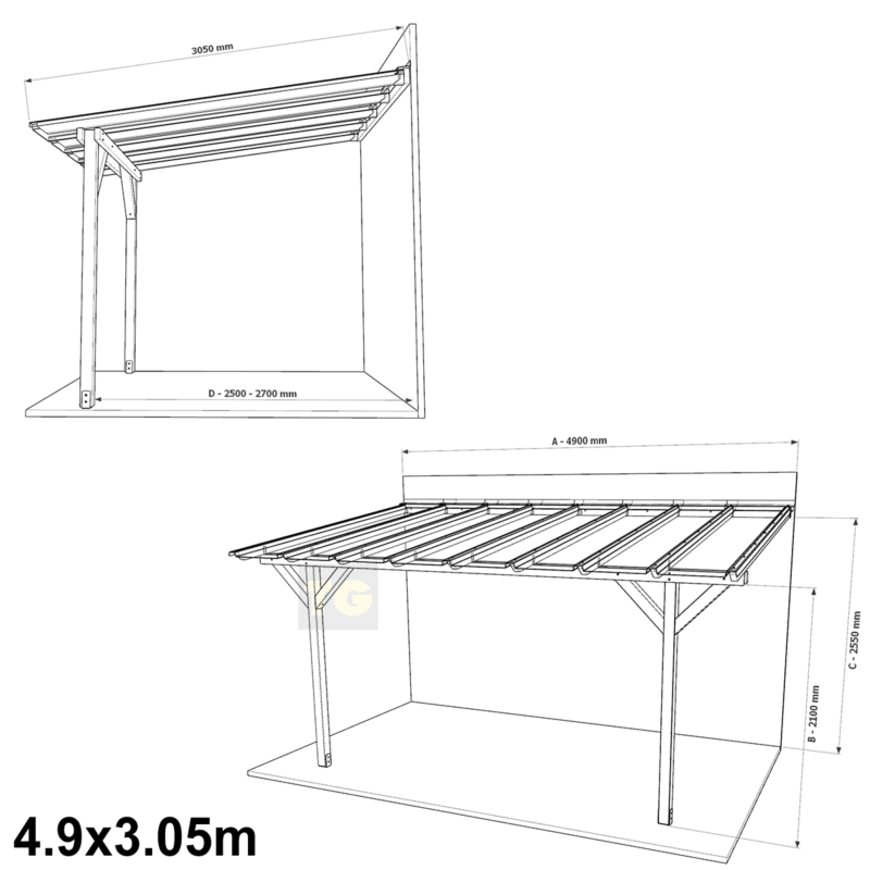 Complete Self-Assembly Lean-To Pergola SkyLite Kit With EZ Glaze Polycarbonate Roofing Sheets
