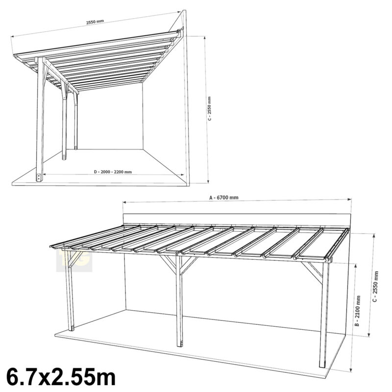 Complete Self-Assembly Lean-To Pergola SkyLite Kit With EZ Glaze Polycarbonate Roofing Sheets - from 5.5m up to 12.1 Wide