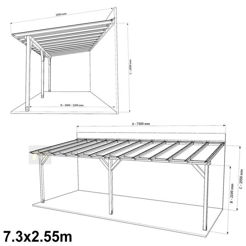 Complete Self-Assembly Lean-To Pergola SkyLite Kit With EZ Glaze Polycarbonate Roofing Sheets - from 5.5m up to 12.1 Wide