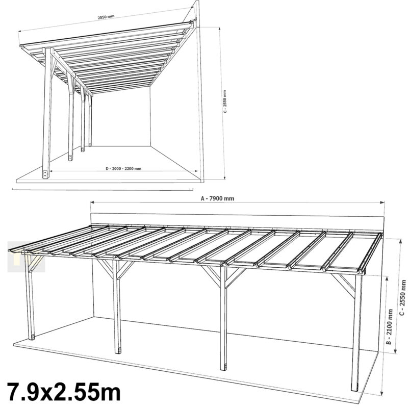 Complete Self-Assembly Lean-To Pergola SkyLite Kit With EZ Glaze Polycarbonate Roofing Sheets - from 5.5m up to 12.1 Wide