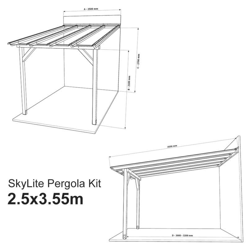 Complete Self-Assembly Lean-To Pergola SkyLite®  Kit With EZ Glaze Polycarbonate Roofing Sheets