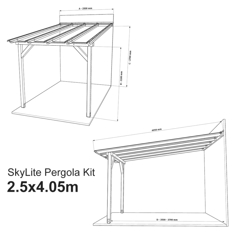 Complete Self-Assembly Lean-To Pergola SkyLite®  Kit With EZ Glaze Polycarbonate Roofing Sheets