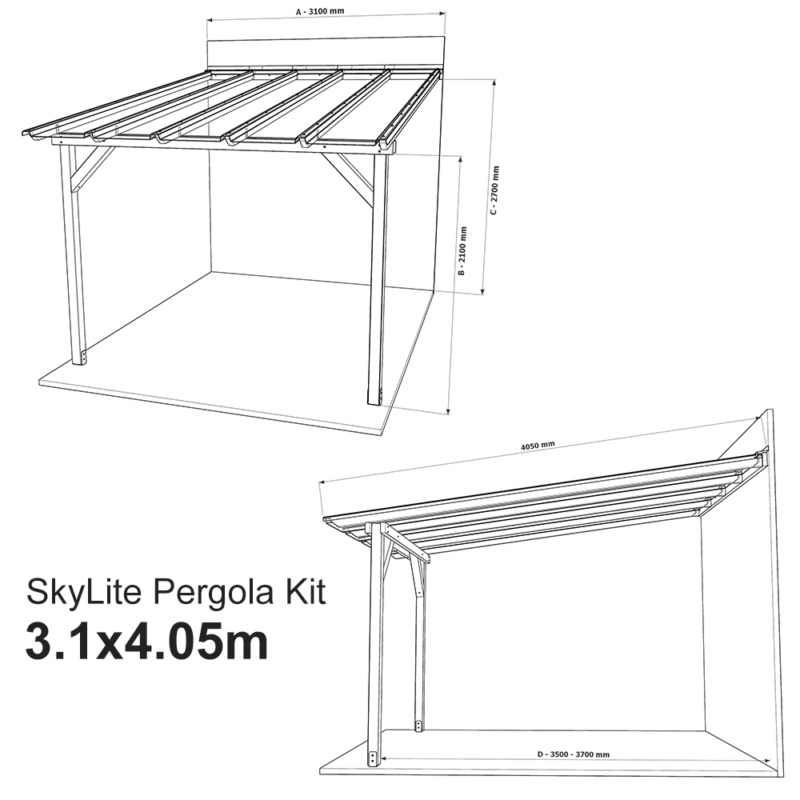 Complete Self-Assembly Lean-To Pergola SkyLite®  Kit With EZ Glaze Polycarbonate Roofing Sheets