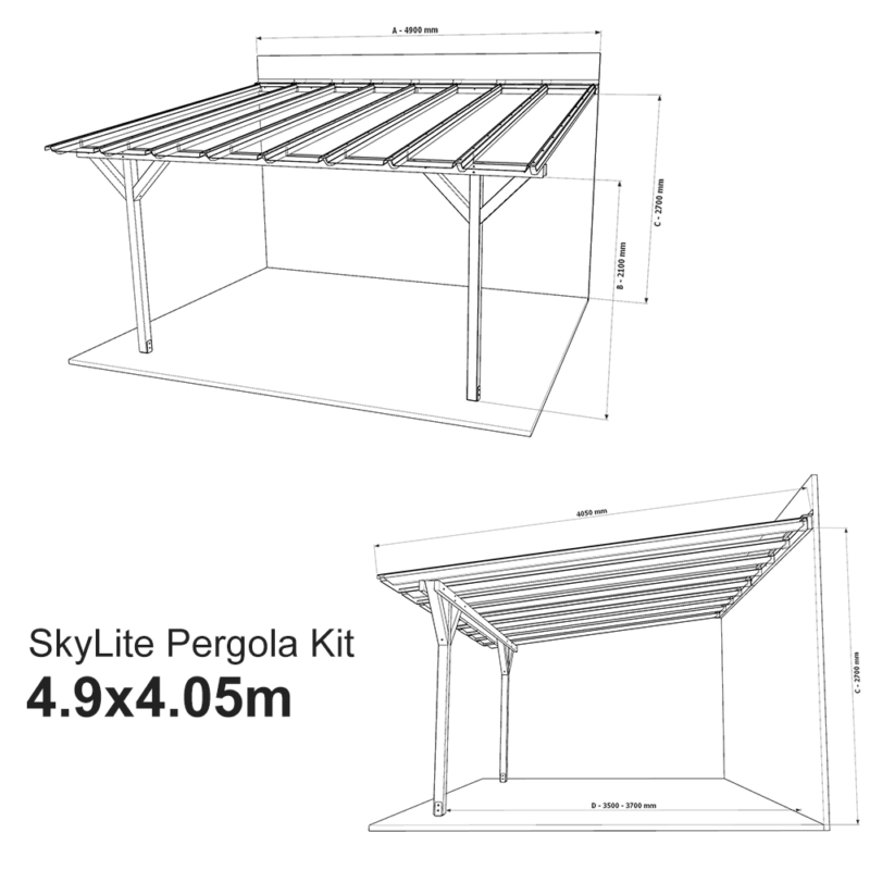 Complete Self-Assembly Lean-To Pergola SkyLite®  Kit With EZ Glaze Polycarbonate Roofing Sheets