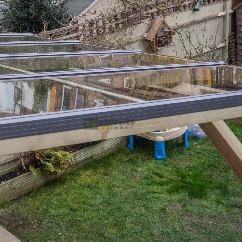 Rafter Supported 50mm Wide AluTGlaze® Aluminium Gable End Finishing Profile Glazing Bar For Polycarbonate Sheets and Glass With Concealed Fixings