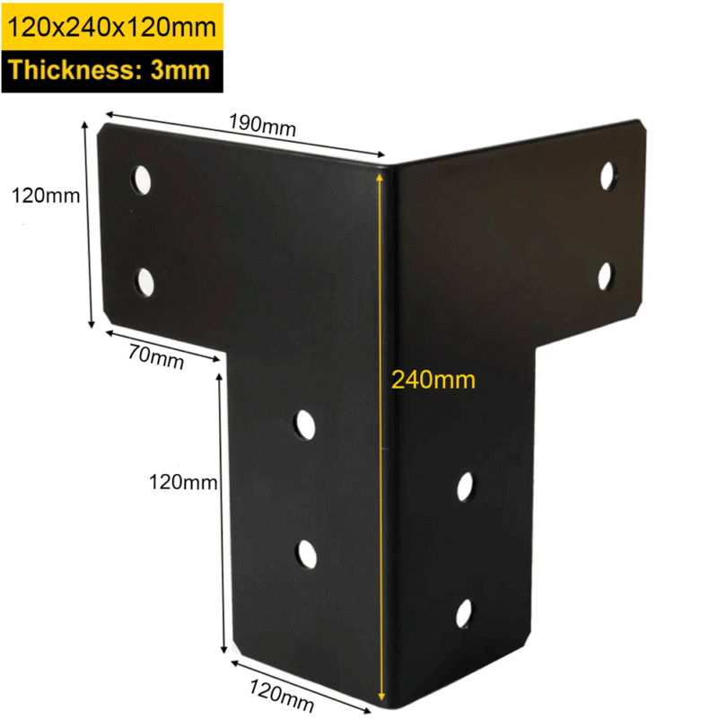Heavy Duty Threeway BlackPergola Corner Bracket Connector | Pergola Corner Brace | Furniture Corner Bracket