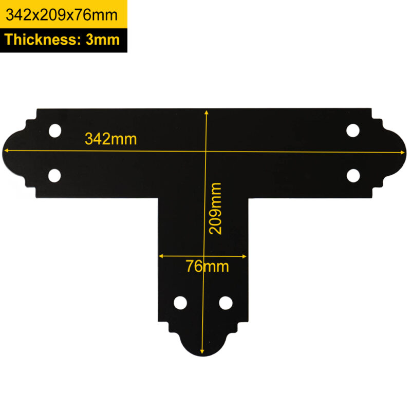 Black Ornamental Tee Bracket Brace | T Shape Pergola Connector | Black Tee Plates | T Brackets