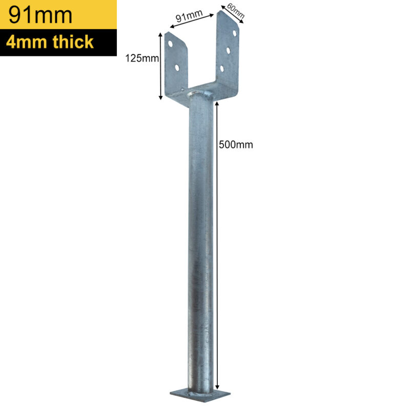 Heavy Duty Galvanised Concrete In U Shape Pergola Post Support | Ground Anchor | Foundation Base | Post Bracket