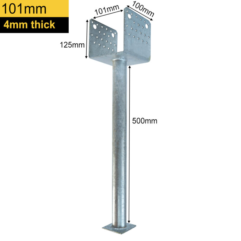 Heavy Duty Hot Dipped Galvanised Concrete In U Shape Wide Pergola Post Support | Ground Anchor | Metal Foundation Base | Post Bracket