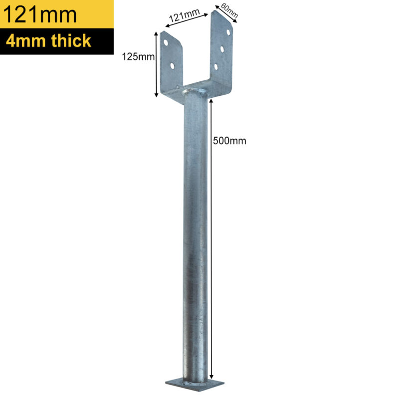 Heavy Duty Galvanised Concrete In U Shape Pergola Post Support | Ground Anchor | Foundation Base | Post Bracket