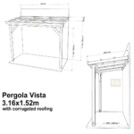 Complete Self-Assembly Lean-To Pergola Vista  Kit With Corrugated Roofing Sheets - up to 5.12m Wide