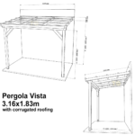 Complete Self-Assembly Lean-To Pergola Vista  Kit With Corrugated Roofing Sheets - up to 5.12m Wide