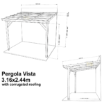 Complete Self-Assembly Lean-To Pergola Vista  Kit With Corrugated Roofing Sheets - up to 5.12m Wide