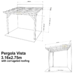 Complete Self-Assembly Lean-To Pergola Vista  Kit With Corrugated Roofing Sheets - up to 5.12m Wide