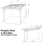 Complete Self-Assembly Lean-To Pergola Vista  Kit With Corrugated Roofing Sheets - up to 5.12m Wide