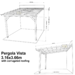 Complete Self-Assembly Lean-To Pergola Vista  Kit With Corrugated Roofing Sheets - up to 5.12m Wide