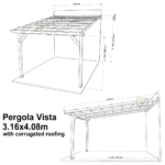 Complete Self-Assembly Lean-To Pergola Vista  Kit With Corrugated Roofing Sheets - up to 5.12m Wide