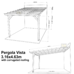 Complete Self-Assembly Lean-To Pergola Vista  Kit With Corrugated Roofing Sheets - up to 5.12m Wide