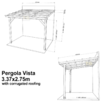 Complete Self-Assembly Lean-To Pergola Vista  Kit With Corrugated Roofing Sheets - up to 5.12m Wide