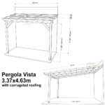 Complete Self-Assembly Lean-To Pergola Vista  Kit With Corrugated Roofing Sheets - up to 5.12m Wide