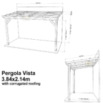 Complete Self-Assembly Lean-To Pergola Vista  Kit With Corrugated Roofing Sheets - up to 5.12m Wide