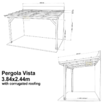 Complete Self-Assembly Lean-To Pergola Vista  Kit With Corrugated Roofing Sheets - up to 5.12m Wide