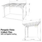 Complete Self-Assembly Lean-To Pergola Vista  Kit With Corrugated Roofing Sheets - up to 5.12m Wide