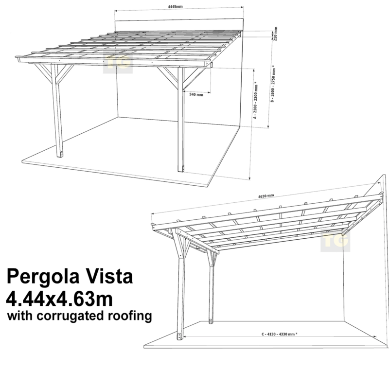 Complete Self-Assembly Lean-To Pergola Vista  Kit With Corrugated Roofing Sheets