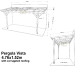 Complete Self-Assembly Lean-To Pergola Vista  Kit With Corrugated Roofing Sheets