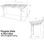 Complete Self-Assembly Lean-To Pergola Vista  Kit With Corrugated Roofing Sheets