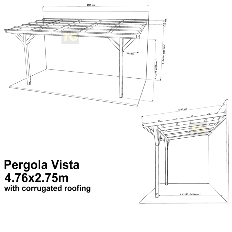 Complete Self-Assembly Lean-To Pergola Vista  Kit With Corrugated Roofing Sheets
