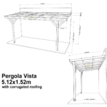 Complete Self-Assembly Lean-To Pergola Vista  Kit With Corrugated Roofing Sheets