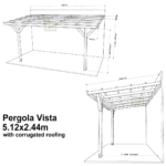 Complete Self-Assembly Lean-To Pergola Vista  Kit With Corrugated Roofing Sheets