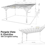 Complete Self-Assembly Lean-To Pergola Vista  Kit With Corrugated Roofing Sheets