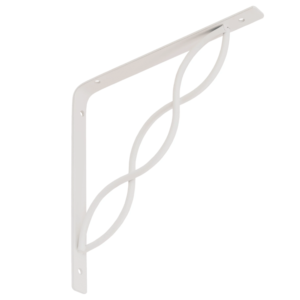 Heavy Duty White Metal Shelf Support Bracket with Decorative Interlaced Rod – Stylish & Strong Shelving Solution