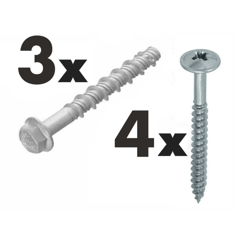 Set of fixings for a pergola post bracket - 3 bolts and 4 wafers