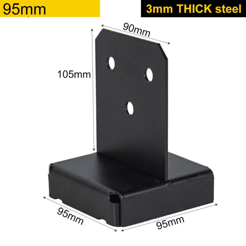 Premium Black Powder Coated Bolt Down Concealed Pergola Post Base | Internal Bolt Down Post Support
