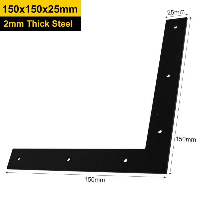 Black Heavy Duty Flat Corner Bracket – L-Shaped Angle Repair Brace with Powder-Coated Finish - Mending Corner Brace