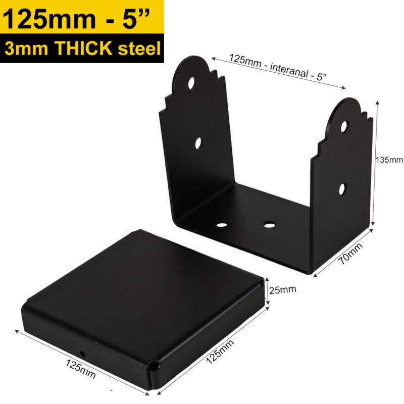 Heavy Duty Black Down Post Pergola Support With Spacer – Premium Post Ground Anchor for Pergolas, Gazebos & Garden Structures