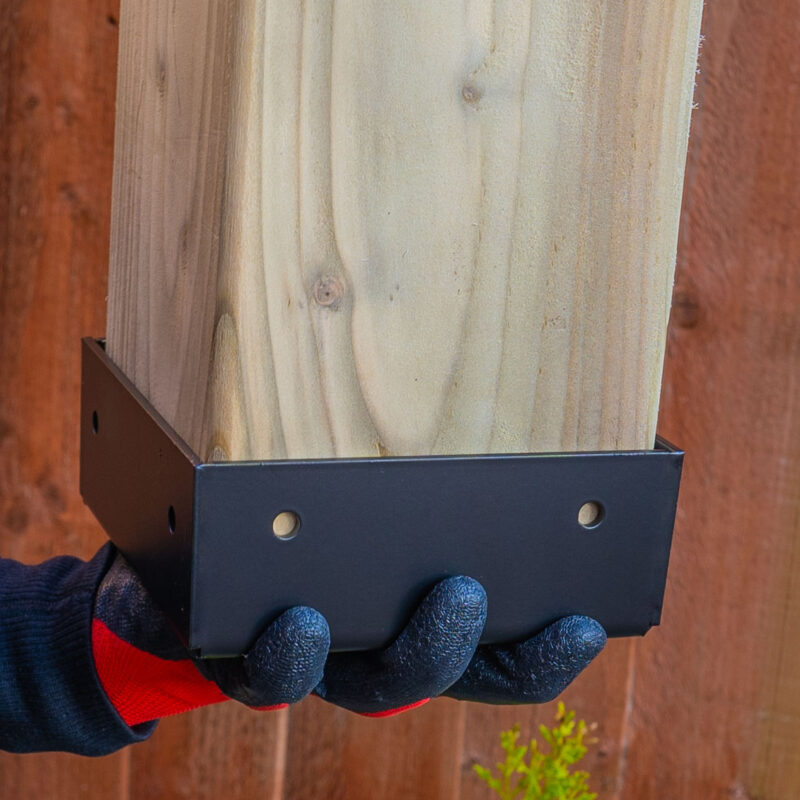 Heavy Duty Black Powder Coated Bolt Down Pergola Post Support | Fence Post Bracket | Post Holder