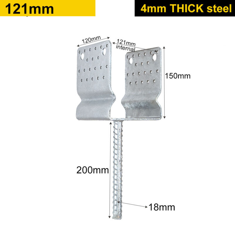 Heavy Duty Hot Dip Galvanised U-Shape Pergola Post Support | 4mm Thick Post Bracket & Ground Anchor for Concreting