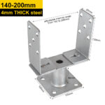 Heavy Duty Hot Dip Galvanised Adjustable 140–200mm Bolt Down Pergola Post Support Base
