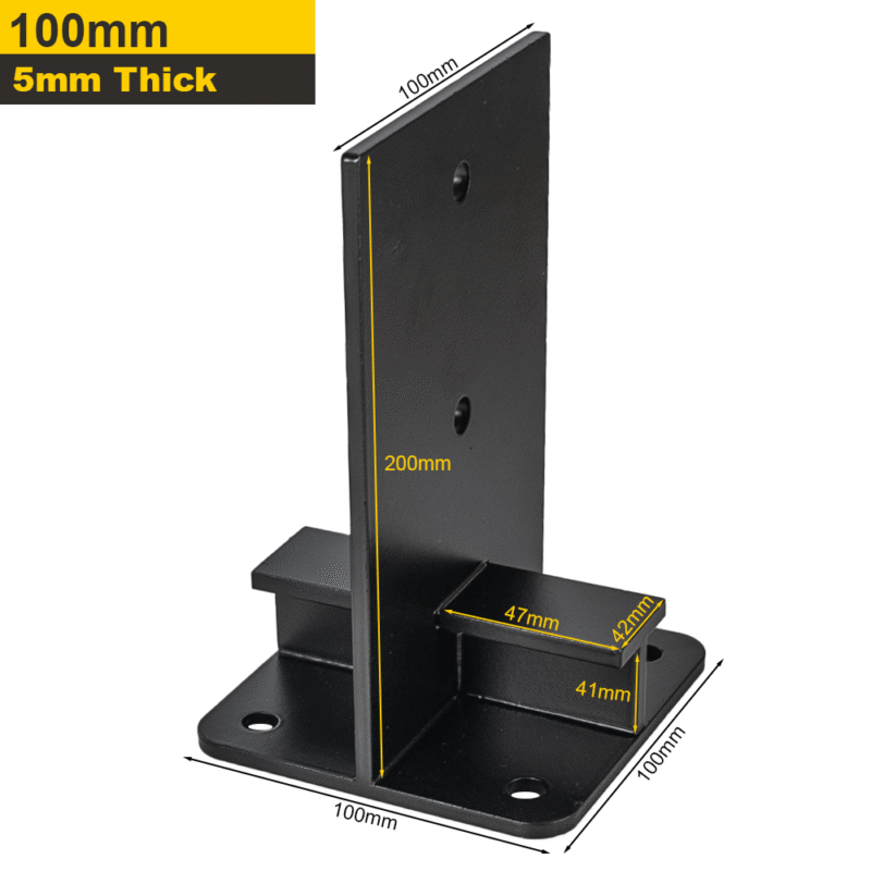 Heavy Duty Black Galvanised Internal Bolt Down Pergola Post Support – Internal Post Anchor Bracket Base for Fencing, Gazebos, Canopies & Outdoor Structures