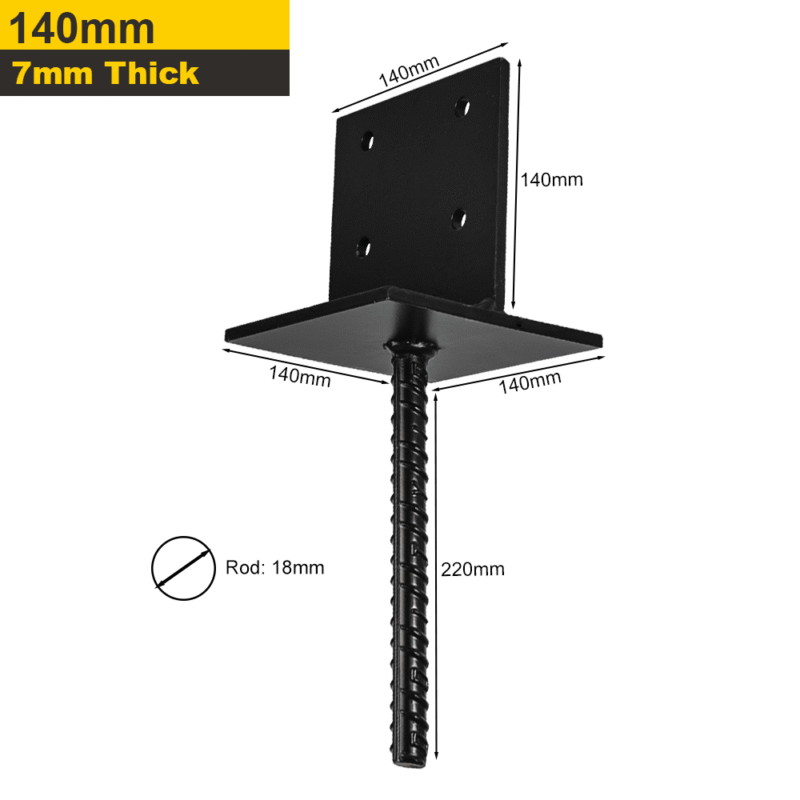 Heavy Duty Black Galvanised Internal Concrete-In Pergola Post Support – Steel Ground Anchor Base for Outdoor Structures